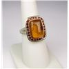 Image 2 : Exquisite 10 karat yellow gold ladies custom  made ring set with a cabochon cut natural  Amber and c