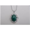 Image 1 : One fine fabricated silver pendant with chain  set with a cabochon emerald and 3.5ct of  white sapph