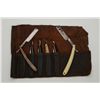 Image 2 : Lot of 6 misc. old straight razors in  uncleaned condition contained in folding  leather carry soft 