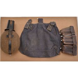 Lot of 3 military items as follows:  1.  Canteen with cup and cover, very good  condition, WW II era