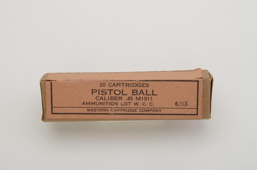 Sealed box of 20 Western Cartridge Co. .45 cal. M1911 pistol ball