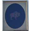 Image 1 : Framed iron artwork piece depicting an  American Bison approx. 3” x 4” with shadow  box style frame 
