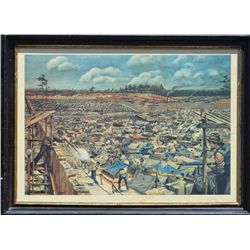 Old framed color print of the Civil War  Andersonville Confederate Prison camp,  approx. 19” x 26” i