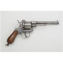 Lefaucheux pinfire revolver, 11mm cal.,  5-3/4” barrel, wood grips, #NVSN. This gun is  in overall g