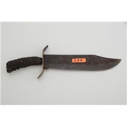 Bowie knife with stag grip, hand-made,  approx. 14-1/2” overall with a 10” clip point  blade; old ta