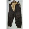 Image 1 : WW II era aviator’s flight pants, leather  with fleece lining; overall good condition  for age.  Est