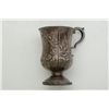 Image 2 : Antique ornate silver drinking cup approx.  5-1/2” in height with raised floral design  and fancy ha