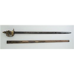 Austrian style sword and metal scabbard, age  unknown, approx. 45” overall with a 35”  blade; ornate