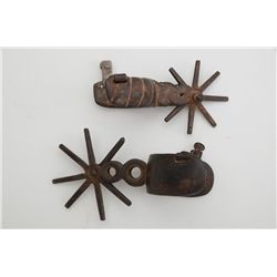 Lot of 2 old large Spanish heavy iron forged  spurs in uncleaned condition.  Est.:   $125-$250.