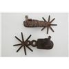 Image 1 : Lot of 2 old large Spanish heavy iron forged  spurs in uncleaned condition.  Est.:   $125-$250.