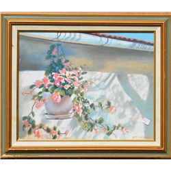 Framed print by Dorothy Bell of flowers,  approx. 21” x 25”.  Est.:  $75-$125.