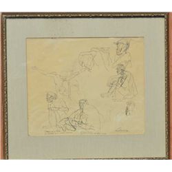 Modernist sketch on paper, approx. 13-1/2” by  16-1/4”, signed lower right Lebrun. Shows  title “Tur