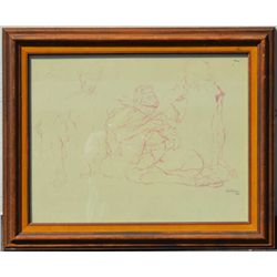 Modernist watercolor of man morphing, signed  Lebrun, dated 1958. 19-1/2” by 25-1/2”.  Nicely framed
