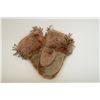 Image 1 : Pair of old beaver mitts with heavy fringe  and trade cloth lining; overall good  condition.  Est.: 