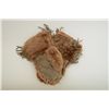 Image 2 : Pair of old beaver mitts with heavy fringe  and trade cloth lining; overall good  condition.  Est.: 