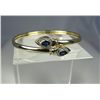 Image 1 : Sleek 14 karat yellow gold ladies designer  inspired bangle set with two matching pear  shape sapphi