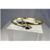 Image 2 : Sleek 14 karat yellow gold ladies designer  inspired bangle set with two matching pear  shape sapphi