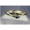 Image 3 : Sleek 14 karat yellow gold ladies designer  inspired bangle set with two matching pear  shape sapphi