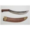 Image 1 : Collins machete with tooled leather sheath  with brass throat and tip; overall good  condition with 