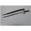 Image 2 : Bayonet and leather scabbard, approx. 27”  overall with a 22” blade in fair to good  condition; blad