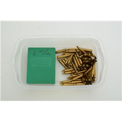 RCBS reloading dies for 6mm Rem. caliber with  approx. 50 brass casings.  Est.:  $50-$75.