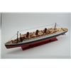 Image 1 : Large detailed painted wood model of the  Queen Mary ship approx. 40” long, 5” wide and  10” in heig