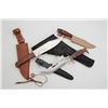 Image 1 : Bonanza lot of 11 misc. knives and 3  holsters: knives include a skinner with  sheath, a large “Barr