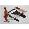 Image 2 : Bonanza lot of 11 misc. knives and 3  holsters: knives include a skinner with  sheath, a large “Barr