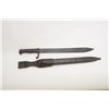 German bayonet and metal scabbard with  leather hanger; bayonet is overall good,  scabbard shows sca