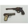 Image 2 : Lot of 2 older metal cap guns; one shaped  like a Colt 1903 pistol, the other shaped  loosely like a