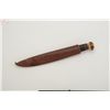 Image 1 : Knife and leather sheath; knife is approx.  10-1/2” overall with a 6” blade and stacked  leather gri