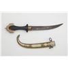 Image 1 : Moroccan curved blade ceremonial knife with  engraved metal scabbard, approx. 15” overall  with wood