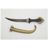 Image 2 : Moroccan curved blade ceremonial knife with  engraved metal scabbard, approx. 15” overall  with wood