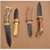 Image 1 : Lot of 4 modern-made hand chipped stone  knives, three with wood grips, one with stag  grip; ranging