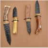 Image 2 : Lot of 4 modern-made hand chipped stone  knives, three with wood grips, one with stag  grip; ranging