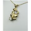 Image 3 : Terrific 14 karat yellow gold ladies custom  made nugget necklace set with two round  diamonds weigh