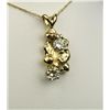 Image 4 : Terrific 14 karat yellow gold ladies custom  made nugget necklace set with two round  diamonds weigh