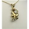 Image 4 : Terrific 14 karat yellow gold ladies custom  made nugget necklace set with two round  diamonds weigh