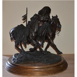 Large limited edition (14/15) bronze on wood  base by noted artist Sid Burns entitled “War  Pony”, d