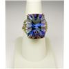 Image 1 : Spectacular 10 karat yellow gold ladies  handmade ring set with a custom cut Mystic  topaz weighing 