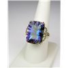 Image 2 : Spectacular 10 karat yellow gold ladies  handmade ring set with a custom cut Mystic  topaz weighing 