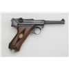 Image 1 : German Luger semi-auto pistol by Erfurt, 9mm  cal., 4” barrel, re-finished, custom  checkered medall