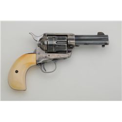 Customized Colt SAA revolver, .45 cal.,  3-1/2” barrel, bird’s head style faux ivory  grips, blue an