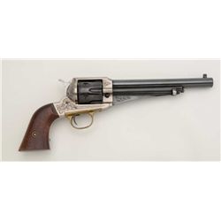 Modern Uberti copy of a Remington 1875 Army  revolver, engraved, .45 cal., wood grips,  #08830. This