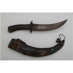 Large curved blade Chinese style knife,  approx. 15” overall with decorative grip,  guard and pommel