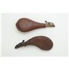Image 2 : Lot of 3 flasks; 2 shot leather flasks and 1  horn shotgun flask.  Est.:  $50-$100.