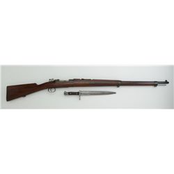 Chilean Mauser Model 1895 bolt action rifle  with bayonet and scabbard, 7mm cal., 29-1/2”  barrel, b