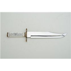 Large modern clip point Bowie knife marked  Torbett and #001 with engraved brass cross  guard and po