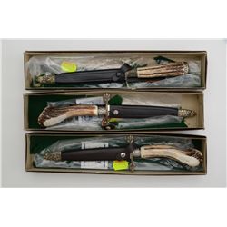 Lot of 3 Linder-Messer Solingen, Germany  modern daggers with stag handles with acorn  decorative cr