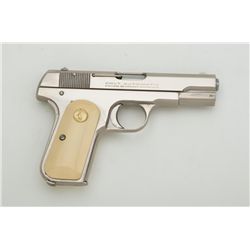 Colt Model 1903 semi-auto pistol, .32 cal.,  3-3/4” barrel, re-nickeled finish, faux ivory  Colt med